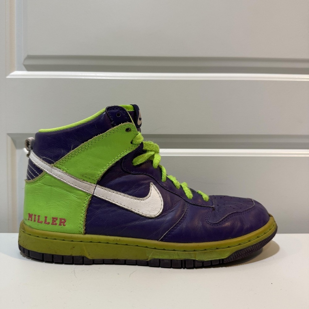 Nike Dunk High ID Shoes Womens Size 8 Purple Green Leather Sneakers 533136-091